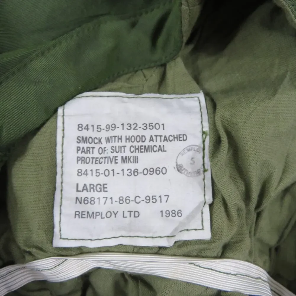 1980s USGI Military Chemical Smock Hooded Jacket Green Sz L Remploy